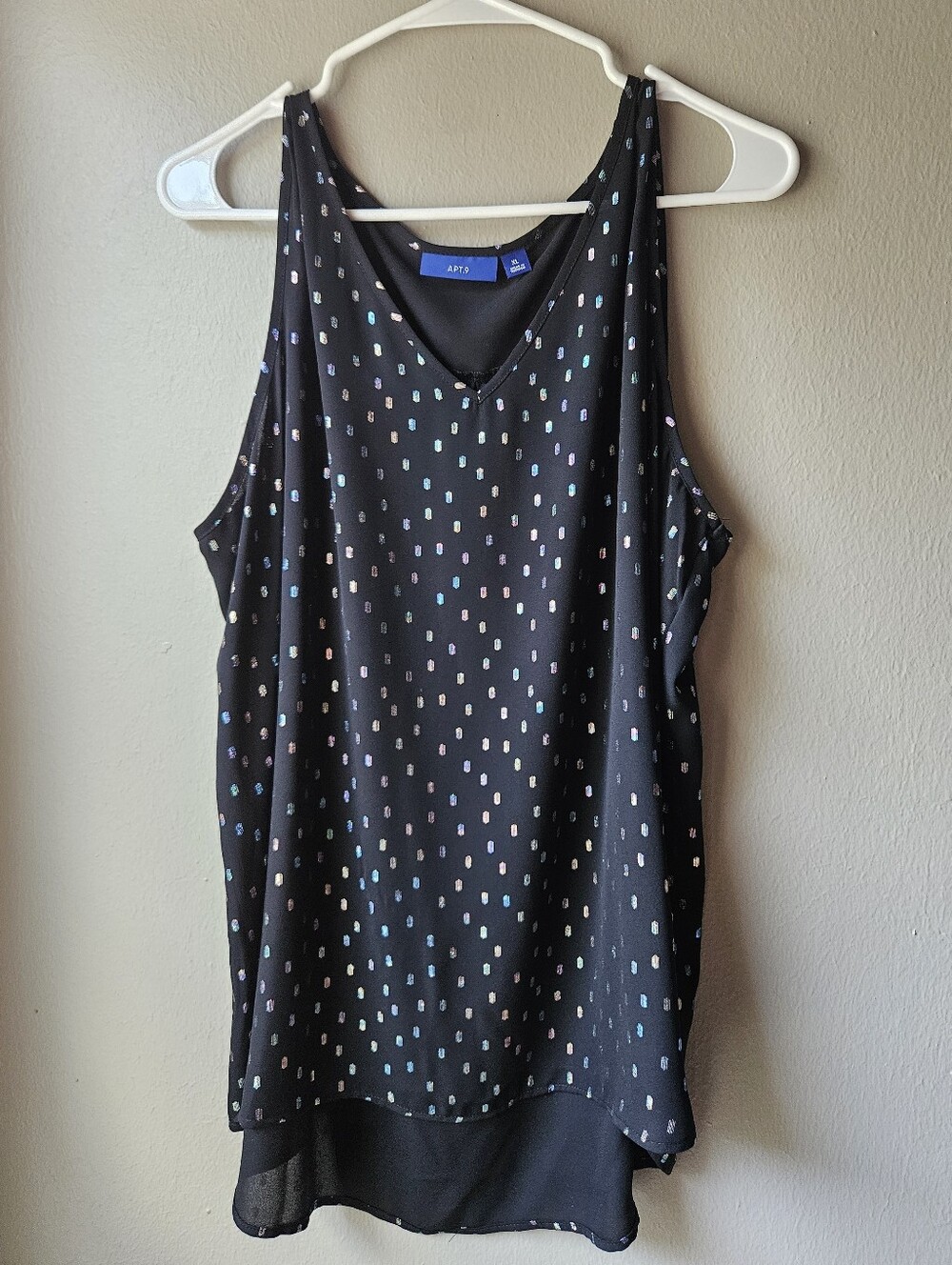 Apt. 9 Black Sleeveless V-Neck Polka Dot Tank XL